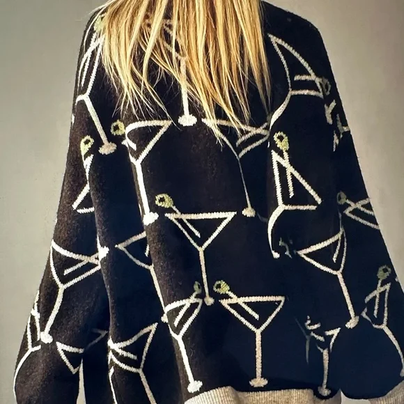 New with Tag Anthropologie Bel Kazan Cardigan with Martini Design One Size - Picture 3 of 14